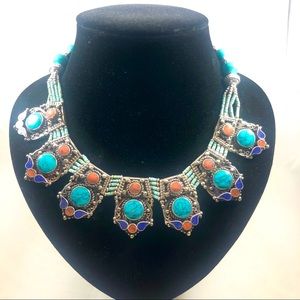 Turquoise and Orange Statement Necklace